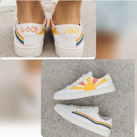 SOLUDOS Sneakers Women's Size 8 White Leather Rainbow Sun Embroidery - Picture 3 of 16